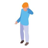 Young man talking on phone experiencing technical difficulties vector