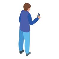 Young man is holding a smartphone and having a video call vector