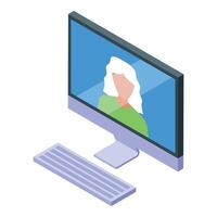 Woman having video call on computer with keyboard vector