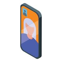 Smartphone displaying woman using video call app isometric icon vector