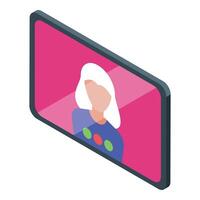 Woman having video call on tablet with buttons showing isometrically vector
