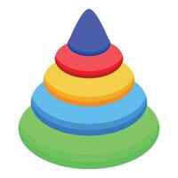Colorful toy pyramid stacking up from biggest to smallest element vector