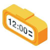 Yellow alarm clock displaying 12,00 time on white background vector