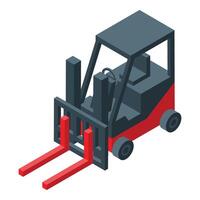 Red forklift lowering its forks is ready for work in a warehouse vector