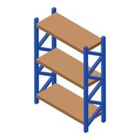 Blue metal empty storage shelf standing on white background vector