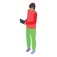 Teenager using tablet for online education, digital technology user isometric icon vector