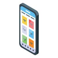 Mobile phone showing app store with collection of apps for downloading vector