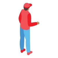 Delivery man wearing red uniform standing with back turned vector