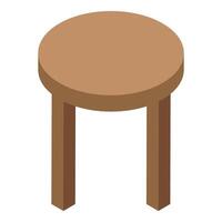 Round wooden stool standing on three legs isometric icon vector