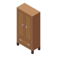 Wooden wardrobe standing on legs with two doors and a drawer isometric icon vector