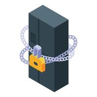 Server being protected with chain and lock for data security vector