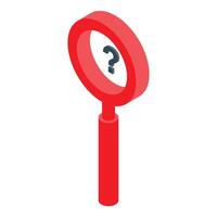 Red magnifying glass showing question mark is searching answer vector