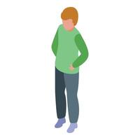 Young man looking down standing with hands behind back isometric icon vector