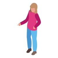 Young woman pointing with finger while explaining something vector