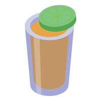 Glass is filled with cocktail and decorated with lime slice isometric icon vector