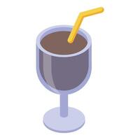 Wineglass containing red wine with straw isometric icon vector