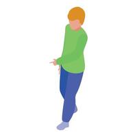 Young man pointing with index finger while walking isometrically vector