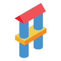 Kid building block tower with roof connecting two towers isometric view vector