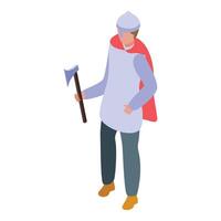 Medieval warrior holding axe standing in isometric view vector