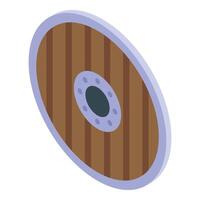 Round wooden shield protecting from attack in isometric view vector