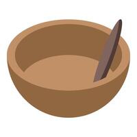 Empty wooden bowl with spoon isometric view vector