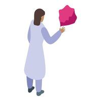 Scientist woman reaching for floating abstract shape vector