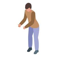 Young man showing something with his hands isometric icon vector