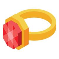 Golden ring with red gemstone shining brightly vector