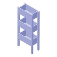 Empty wooden shelving unit standing isometrically vector