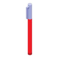 Red pen standing up with cap on isometric view vector