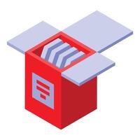 Red open box containing server processors for computer equipment vector