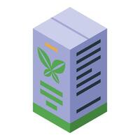 Isometric cardboard package with green leaves representing organic product for retail vector