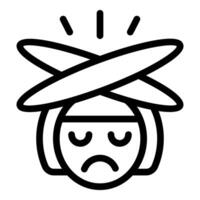 Sad woman feeling dizzy with objects spinning around head vector