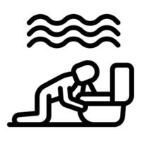Sick man kneeling in front of toilet bowl vomiting suffering from food poisoning vector