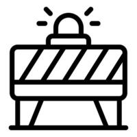 Flashing siren sitting on striped barrier blocking access vector