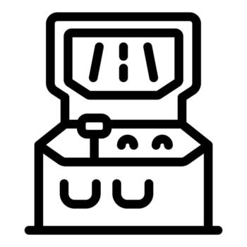 Arcade game machine showing racing game interface line icon vector