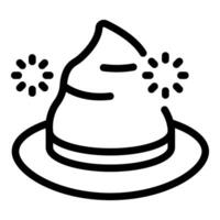 Wizard hat casting spell with sparkles line icon, halloween costume vector