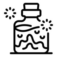 Magic potion in glass bottle with cork is sparkling and bubbling vector