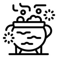 Magic potion boiling in a cauldron with bubbles and smoke coming out vector