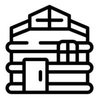 Simple black line vector icon of a log cabin with a door and window