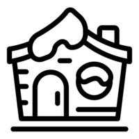 Simple black and white icon of a small bakery building with a snowy roof vector