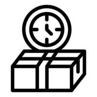 Clock ticking above cardboard box representing fast delivery time vector