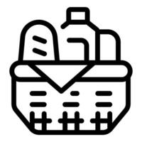 Basket full of food with milk and bread for picnic vector