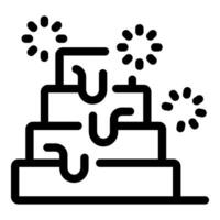 Chocolate fountain flowing on wedding cake with fireworks vector