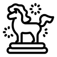 Unicorn statue standing on podium surrounded by sparkles icon vector