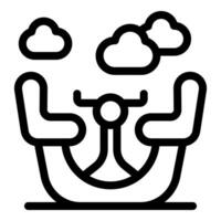 Line art icon of two pilots flying an airplane high above the clouds vector