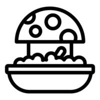 Mushroom house growing in pot with soil line art icon vector