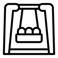 Empty nest swing hanging from metal frame on playground vector