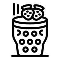 Bubble tea glass with tapioca pearls and strawberries being prepared vector