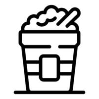 Plastic bucket full of popcorn with butter and spoon sticking out vector